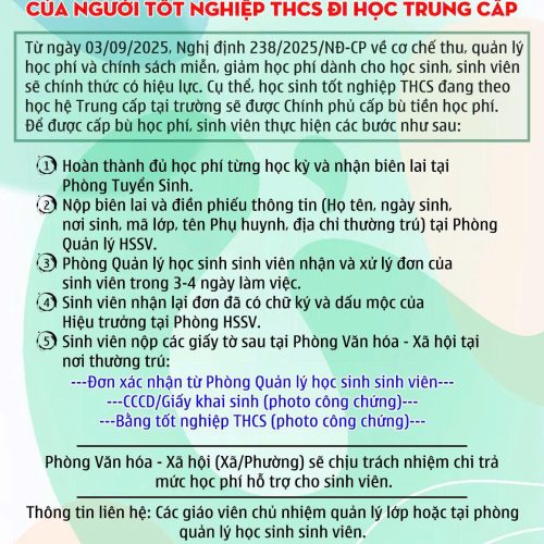 Hướng Dẫn Chi Tiết Thủ Tục Nhận Tiền Hoàn Lại Học Phí Cho Học Sinh Tốt Nghiệp THCS Học Trung Cấp