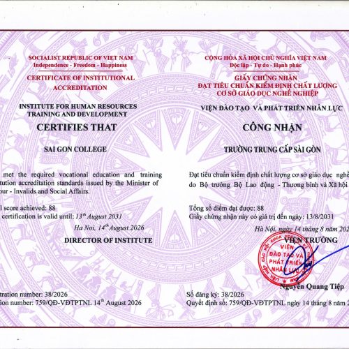 Trường Trung Cấp Sài Gòn Đạt Chuẩn Kiểm Định Chất Lượng