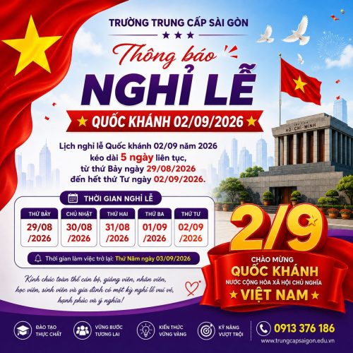Thông báo nghỉ lễ 2 tháng 9 năm 2026 tại Trường Trung Cấp Sài Gòn